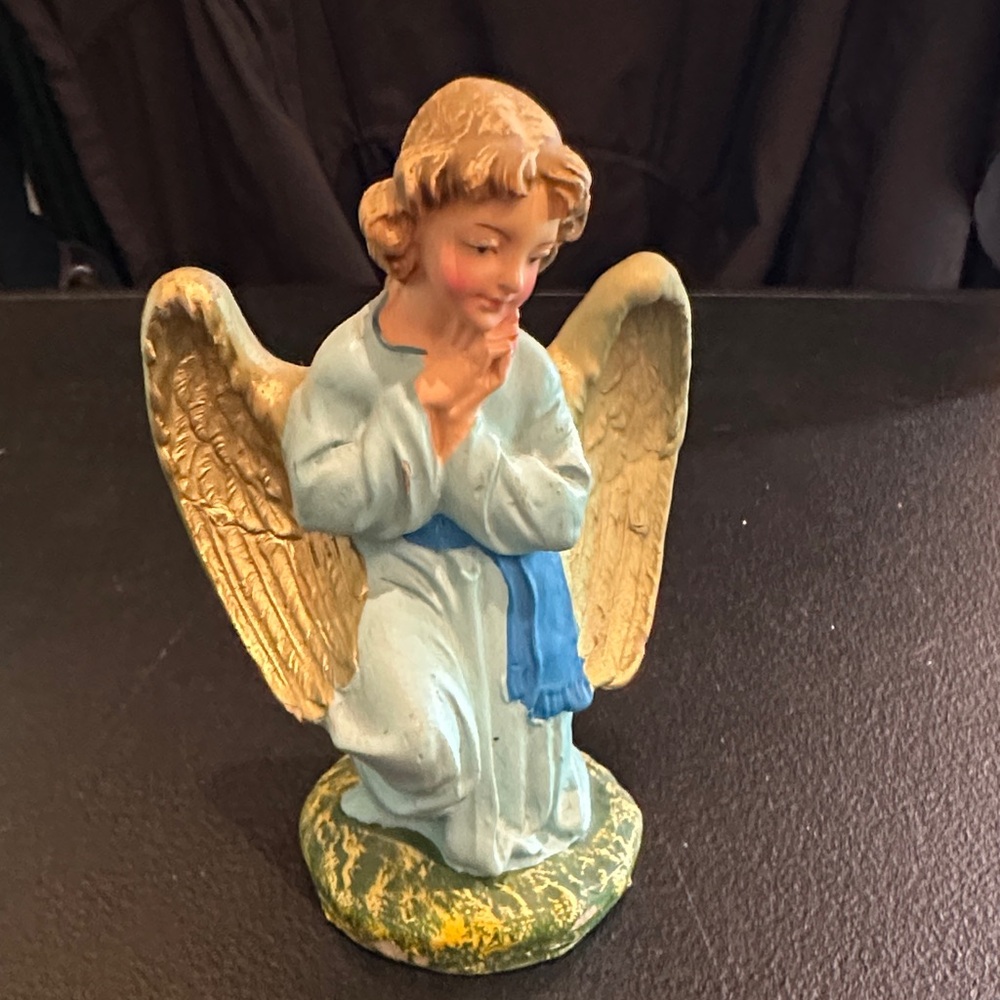 Vintage 5 1/2” Kneeling Angel Figurine with Blue Robe hand painted Italy